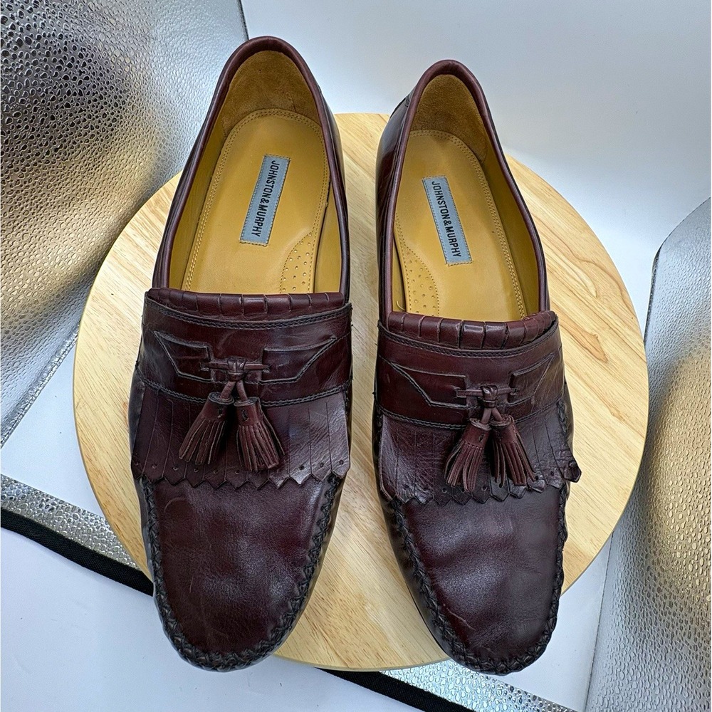 Johnston & Murphy Hayes Burgundy Leather Kiltie Tassel Loafers Men's 14W Wide